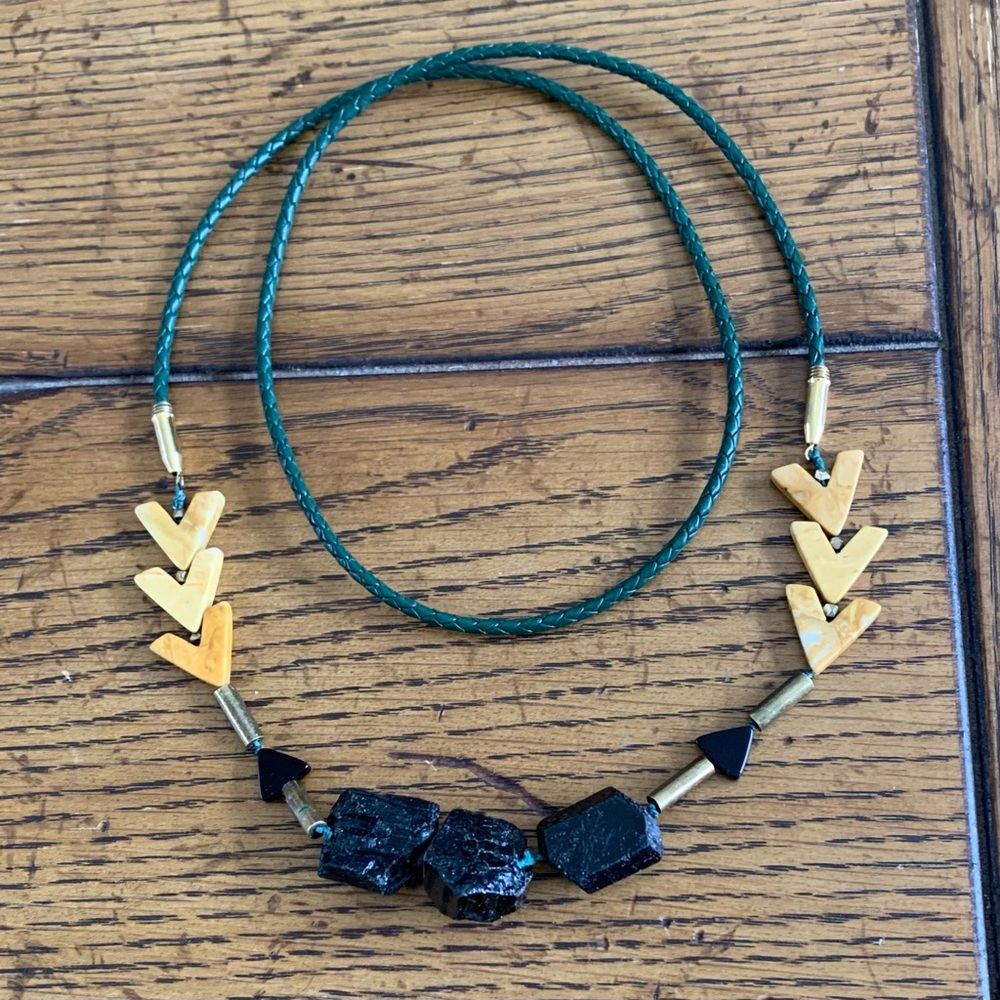 Dark Green Black Tourmaline & Honey Gold Stone Chevron Necklace from Free People